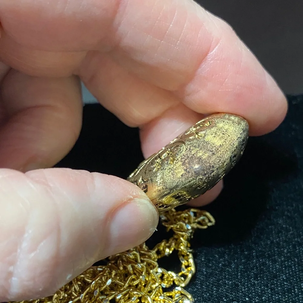 Gold vintage Heart Pendant 44” chain Necklace